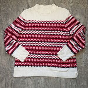 Talbots women's white red chevron Nordic ski wool blend sweater size L